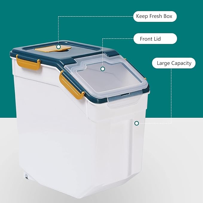 50 lbs Flour Storage Container, 2 Pack Rice Storage Container with Measuring Cup & Scoop, Pet Food Storage Container Dog Cat Food Bin, Green