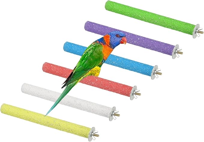Parrot Perch, Wooden Parrot Perch Stand Toy, Paw Grinding Stick, Bird Cage Accessories, 7.87 x 0.8in (6 Colors, 6 Pcs) Birds Toys Intended for Cage/Parakeets/Conure/Budgie