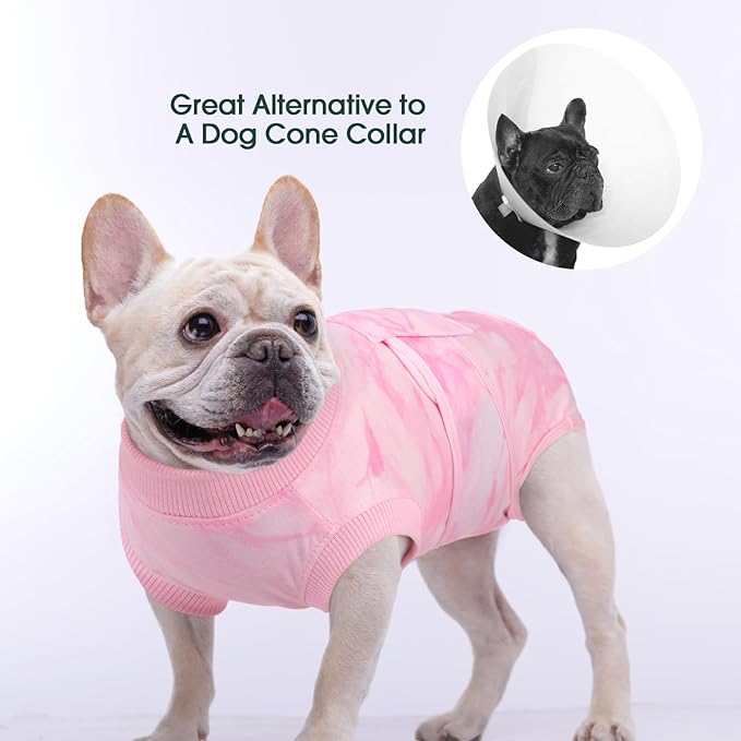 Kuoser Dog Surgery Recovery Suit, Anti Licking Pet Surgical Suit for Dogs Male Neuter, Female Dog Surgery Suit for Spay Subsititute E-Collar Cone, Dogs Body Suits After Surgery Pink Tie Dye M
