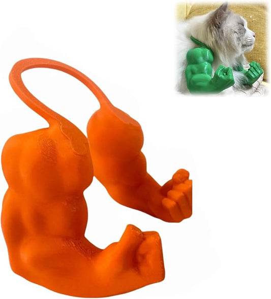Funny Cat Muscle Arm, 3D Print Cat Neck Arm with Muscles, Funny Pet Prop Boom Arm, for Kitten Birthday Party Supplies(Orange)