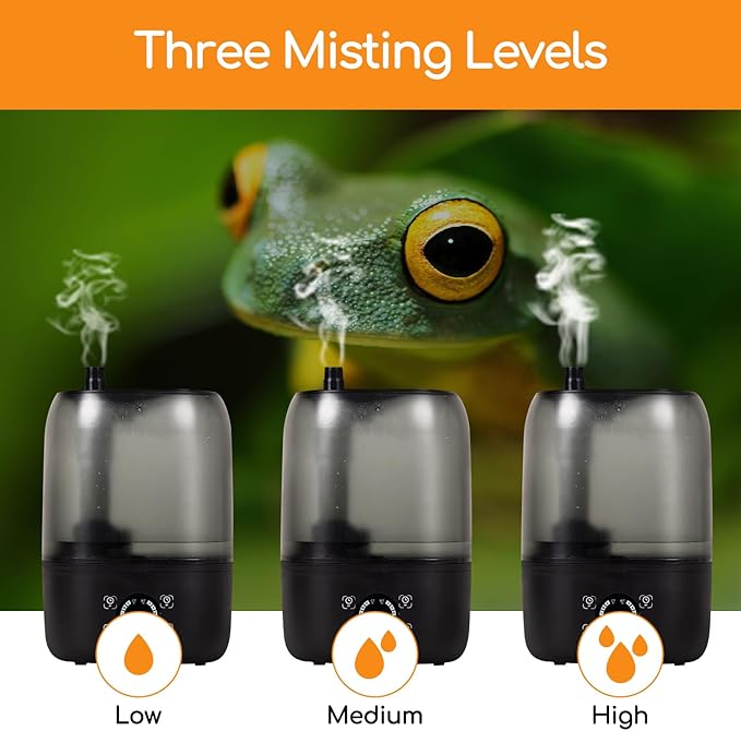 OIIBO Reptile Fogger Humidifier with Timing, 4L Large Digital Reptile Fogger Terrarium Humidifiers with Double Extension Tube Automatic Reptile Misting System