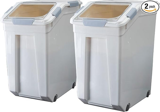 HANAMYA 33 Liter / 50 lbs Rice Storage Container with Measuring Cup, BPA free, For Rice | Grain | Pet Food | Flour, 2 count, White