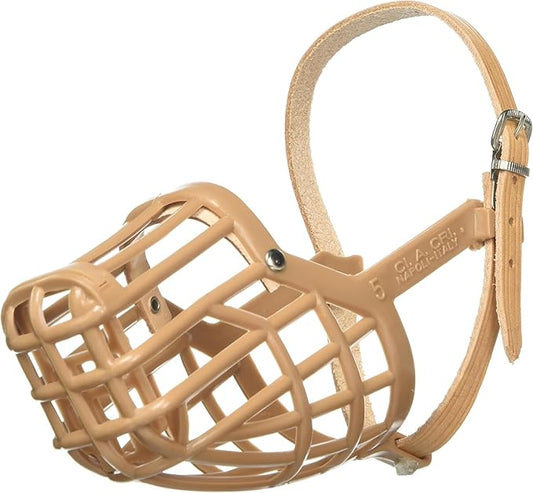Leather Brothers Italian Basket Dog Muzzle, Adjustable Secure Fit, Comfortable Design, Training and Safety, Averts Biting, Prevents Chewing and Scavenging, Perfect for Grooming - Tan, Size 6