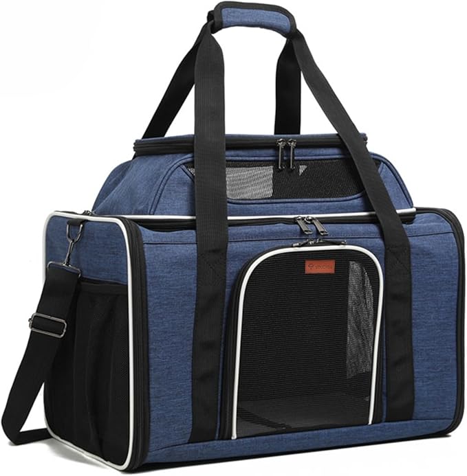 19" L x 12" W x 17" H Inches Cat, Dog Carrier for Pets Up to 25 Ibs, Washable，Soft Sided，Collapsible Travel Puppy Carrier. (Blue)