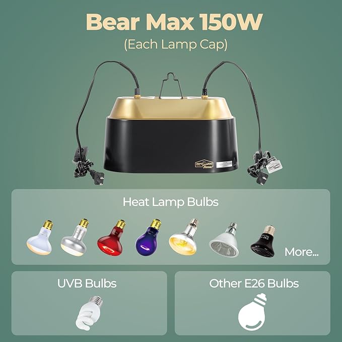 Dual Reptile Light Fixture with Switches, High Reflection Dome Reptile Heat Lamp Fixture, Terrarium UVB Basking Bulb Fixture for Reptiles Bearded Dragon Snake Tortoise, Max 150W Each