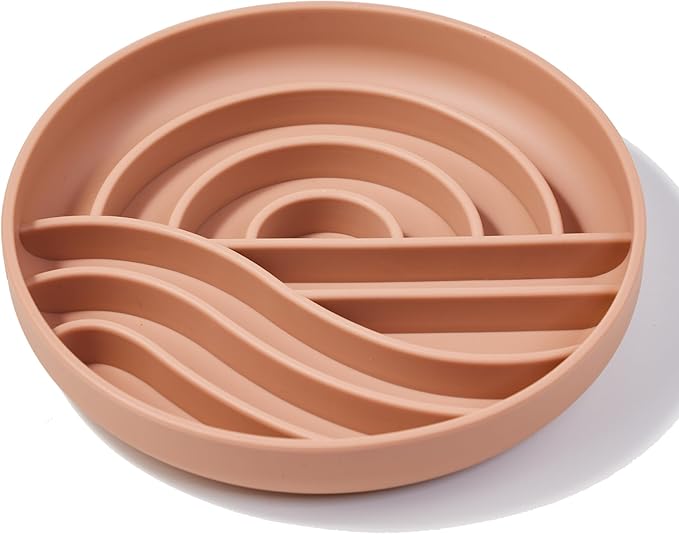 OHMO Slow Feeder Dog Bowls (Sunrise, Coral) Enrichment Toy Soft Silicone Food Safe Feeding Bowl Non Slip Suction Cup for All Breed Pet, Cat Slow Down Eating Dishes, Boredom and Anxiety Reducer