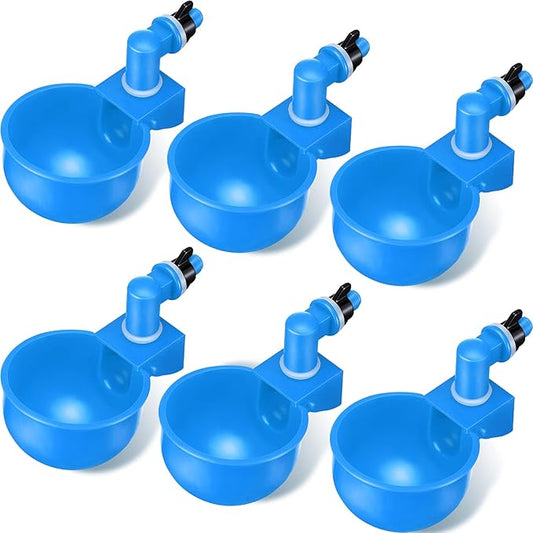 Patelai Chicken Water Cups, Chicken Waterer Cups Summer Water Feeder Cup 3/8 Inch Thread Automatic Filling Waterer Poultry Drinking Bowl for Duck Turkey Bunny(Blue,6 Pieces)