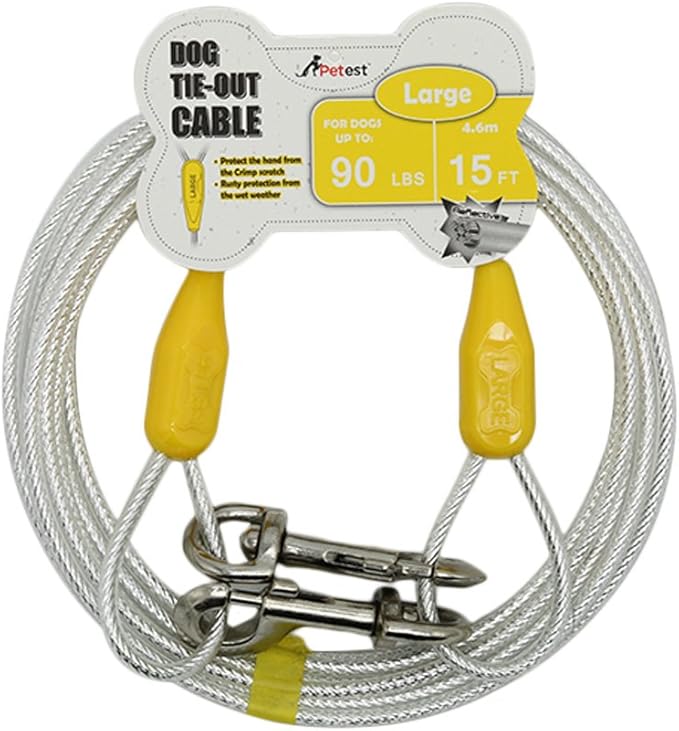 Petest 15ft Reflective Tie-Out Cable for Large Dogs Up to 90 Pounds