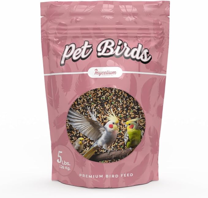 Mycelium Pet Bird Protein | High-Protein Bird Seed for Canaries, Parrotlets, Parakeets | Organic Mix with Vitamins, Nyjer, Egg, Canary & Flaxseed | Feather & Energy Support | Non-GMO 5 lb Bag