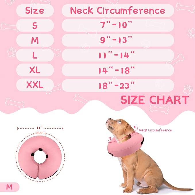 Supet Inflatable Dog Cone Collar for Large Medium Small Dogs, Soft Cone Collar for Dogs Cats, ECollar Doggie Neck Donut Dog Cone Alternative After Surgery
