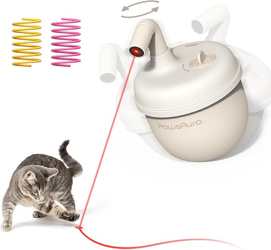 Cat Laser Toys, Automatic Cat Laser Toy Tumbler Design, Rechargeable Cat Laser Pointer 360°Irregular Rotation, 3 Modes Interactive Cat Toy for Indoor Cats of All Ages and Sizes (Beige)