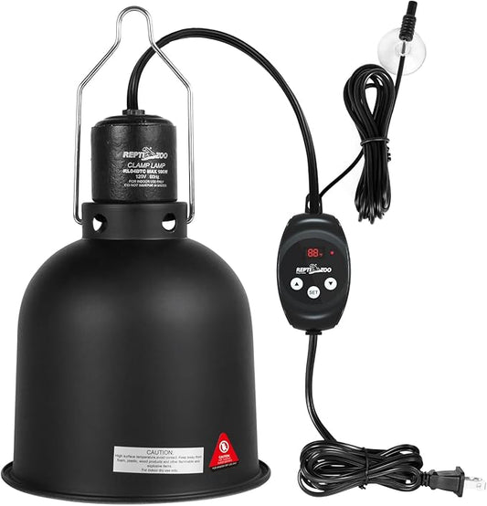 REPTI ZOO Reptile Light Fixture with Dimming Thermostat, 5.5 Inch Deep Dome Lamp Fixture with Temperature Controller for Reptile Heat Lamp Bulb, Max 100W