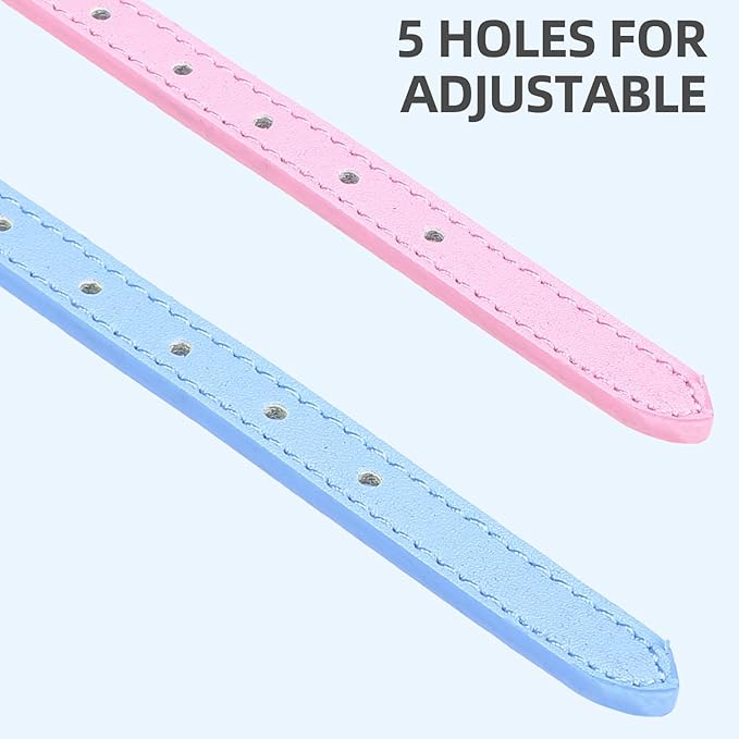 PUPTECK 2 PCS Soft Genuine Leather Cat Kitten Collar with Bells Adjustable for Girl Boy Cats Puppy - Pink, Blue