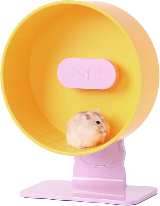 Silent Hamster Wheel 8.7 Inch Dual-Bearings Small Animals Quiet Running Exercise Wheels, Height Adjustable for Dwarf Hamsters, Gerbils, Mice, Hedgehog, or Other Small Pets,Passionfruit Yellow