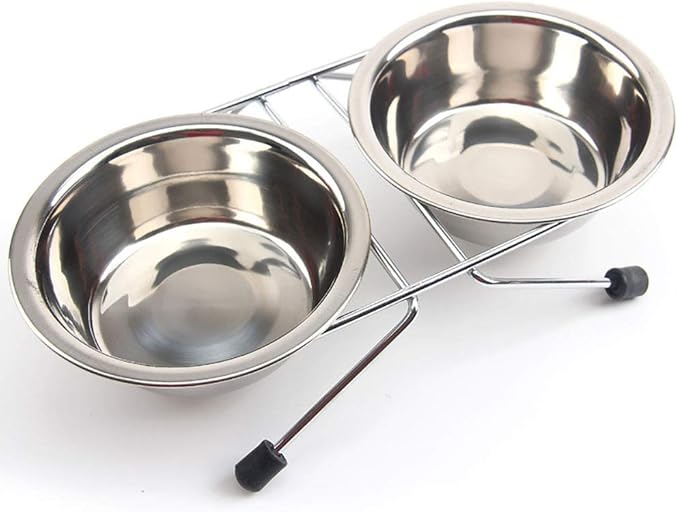 Elevated Dog Cat Food and Water Bowls, Stainless Steel Raised Pet Dish Feeder Retro Iron Elevated Stand for Dogs and Cats (Large)