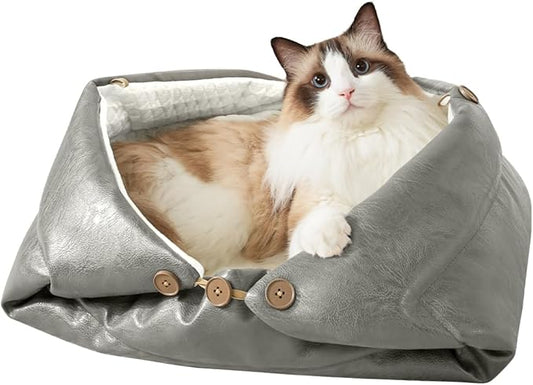 Cat Beds for Indoor Cats Dog Bed for Small Dogs 5 in 1 Function - Leather Mats Bed Cave Pillow Pad for Puppy & Kitten Four-Season 27.5 * 35.4inch Grey