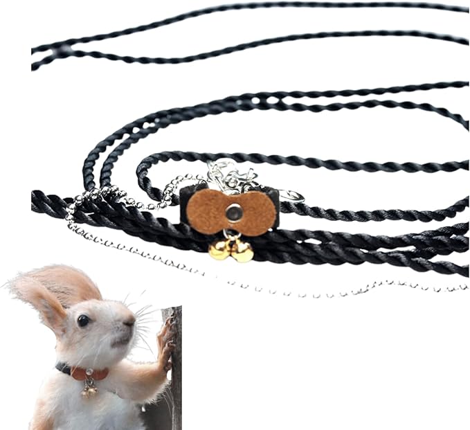 Squirrel Chipmunk Traction Rope Strap Anti-Biting Chain Rope, Small Animal Walking Collar Harness with Lead Leash for Hamster Gerbil Rat Mouse Ferret Chinchilla (Coffee)