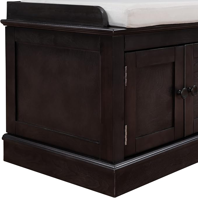 Shoe Storage Bench with 4 Doors and Adjustable Shelves, Shoe Bench with Removable Cushion for Living Room Entryway 42.7" L * 16" W * 17.4" H Espresso