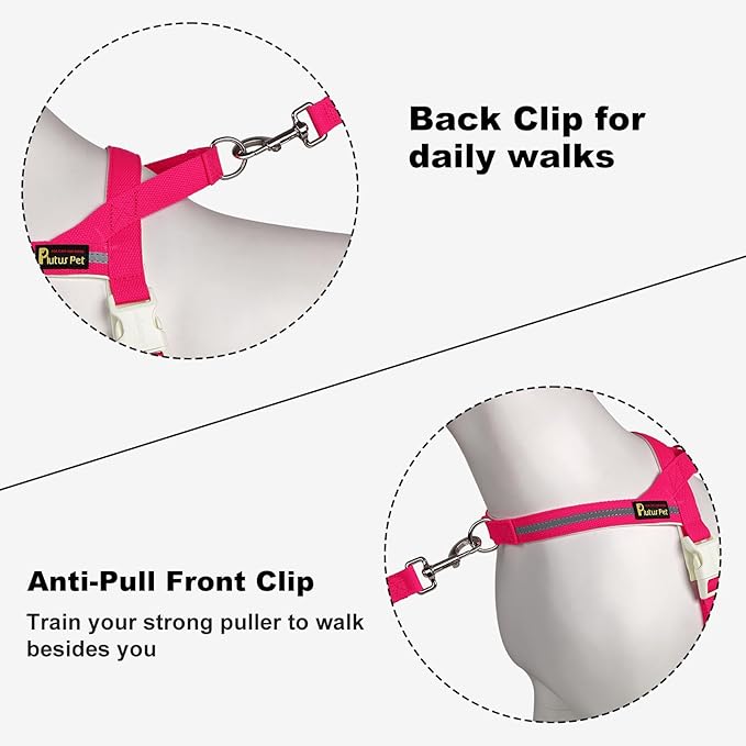 Plutus Pet Cotton Dog Harness and Leash Set, Reflective and Soft Padded, Quick Fit Vest Harness, for Small, Medium and Large Dogs, Hot Pink, M