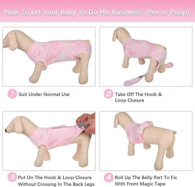 Kuoser Dog Surgery Recovery Suit, Anti Licking Pet Surgical Suit for Dogs Male Neuter, Female Dog Surgery Suit for Spay Subsititute E-Collar Cone, Dogs Body Suits After Surgery Pink Tie Dye M