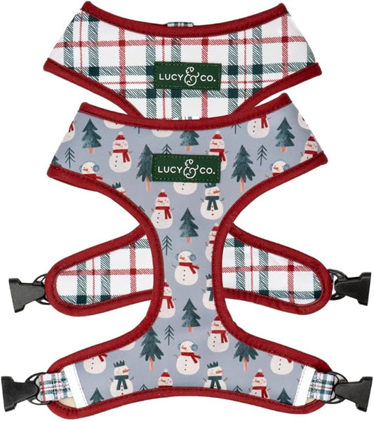 Lucy & Co. Cute Reversible Dog Harness Walking Halter - Best Designer Pet Harnesses for XS - XL Dogs - Padded Adjustable Vest for Easy Walking-Medium-Gray & White Snowman