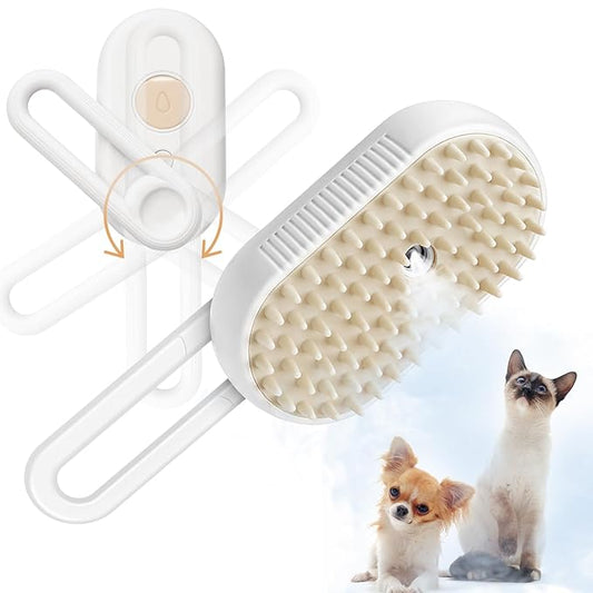 GKZ Cat Steam Brush, 3 in 1 Pet Comb for Massage, Cleaning, Shedding and Combing, Electric Mist to Prevent Flyaways for Home, Dogs and Cat Lovers - White