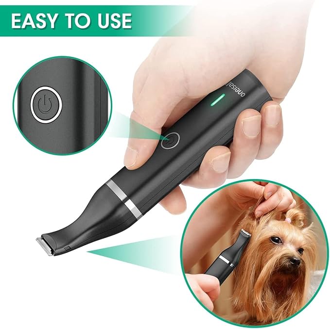 oneisall Dog Clippers with Double Blades,Cordless Small Pet Hair Grooming Trimmer,Low Noise for Trimming Dog's Hair Around Paws, Eyes, Ears, Face, Rump (Black)