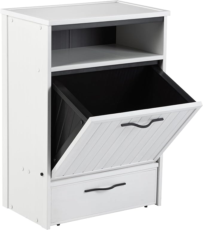 New Age Pet ECOFLEX Dog Food Pantry and Feeding Station - Antique White, Includes 2X 32oz Stainless Steel Bowls, Moisture Resistant, Easy Assembly, Holds 25 lbs of Dog Food