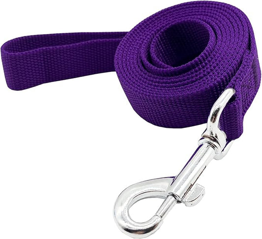Nylon Dog Training Leash, Traction Rope, 4Ft /5 Foot /6 Feet Long, 5/8 inch 3/4 Inch 1 Inch Wide, for Small and Medium Dogs (Purple, 1'' x 15 FT)