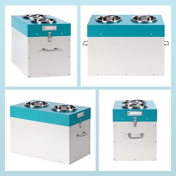 Large Elevated Dog Bowls with Storage,15" H Raised Bowl for Dogs 2-in-1 Airtight Pet Food Storage Holds Up to 45 Lbs2 Removable Stainless Steel Bowls for Medium & Large Dogs