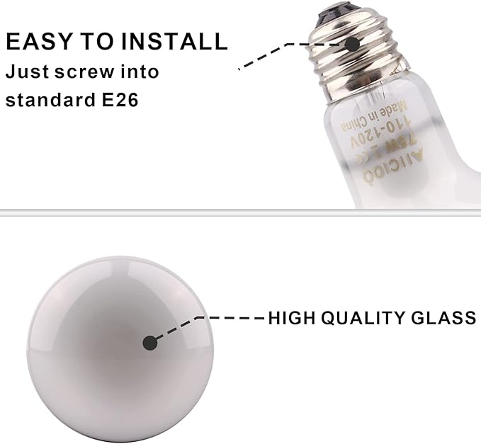 Aiicioo Reptile Basking Light Bulb - 75W Reptile Heat Lamp 2 Pack UVA Daylight Amphibians Basking Bulb for Bearded Dragon Turtle Hermit Crab Gecko Lizard Daylight