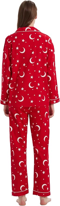 GLOBAL Flannel Pajamas for Women 2-Piece Comfy and Cozy Flannel Pj Set Cotton Loungwear