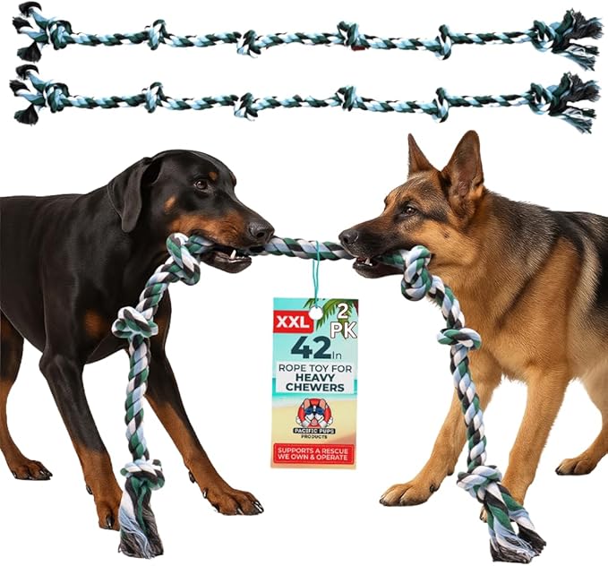 Giant Dog Rope Toys for Extra Large Dogs - 42 Inch, 6 Knot Tough Rope Chew Toys for Large Dogs - Benefits Non-Profit Animal Rescue - Indestructible Dog Toy for Aggressive Chewers (2 Pack)