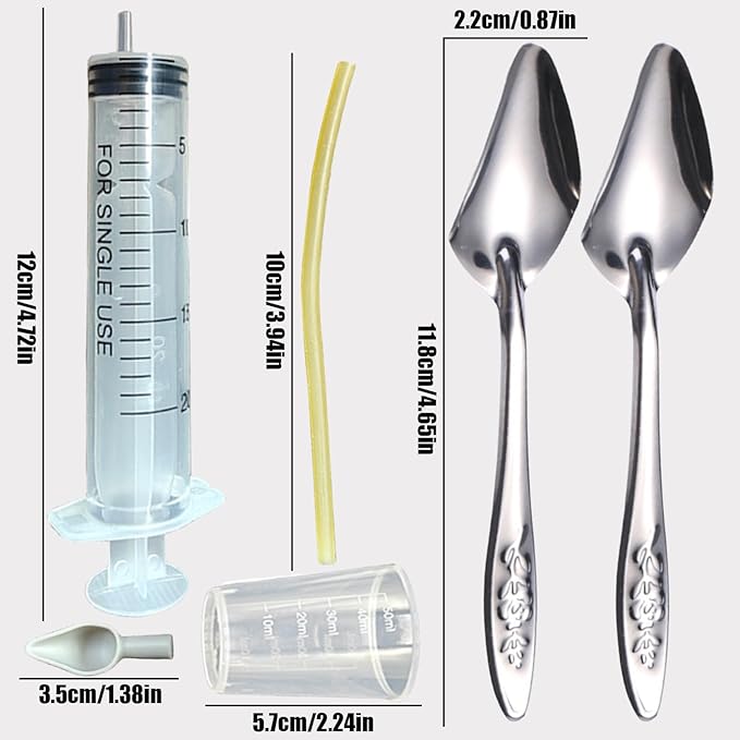 Baby Bird Feeding Syringe Set, Pet Parrot Milk Feeding Syringe with Tubes, Parrot Feeding Tubes Measuring Tools for Feeding Pets Scientific Industrial Labs… (20ml + 2 spoons)