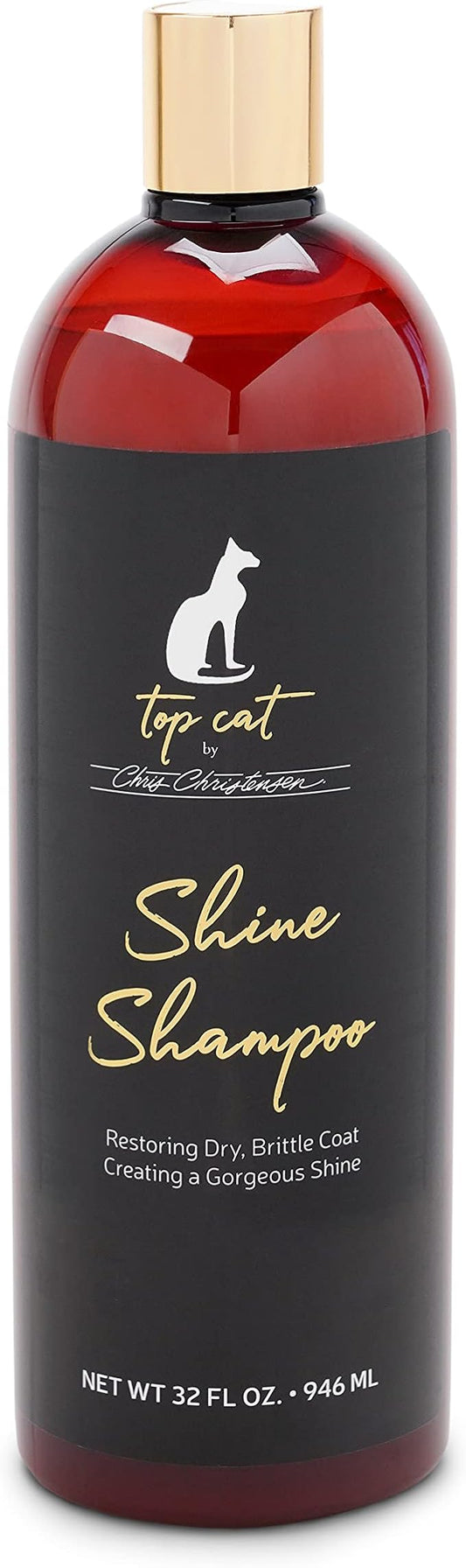 Chris Christensen Top Cat Shine Shampoo for Cats, Groom Like a Professional, Restores Dry & Brittle Coat, Creates a Gorgeous Shine, Made in USA, 32 oz
