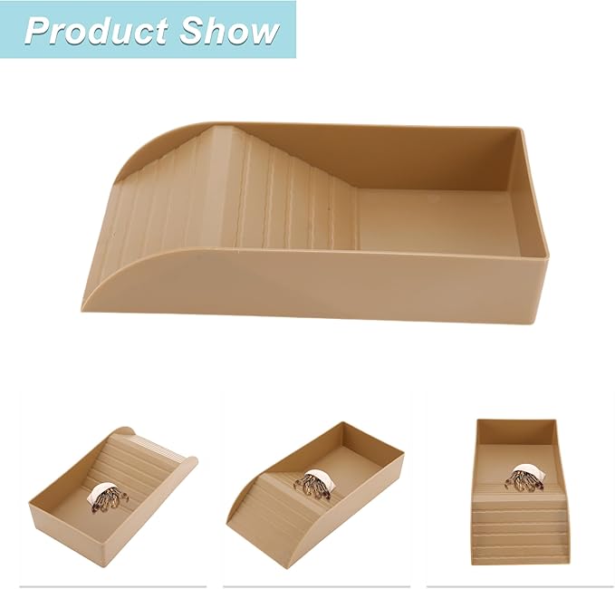 Tortoise Food Dish with Ramp, Plastic Reptile Water Bowl, Tortoise Water Pool, Reptile Climbing Ramp for Turtles Lizards, 12.01"x5.91"x2.36", Brown