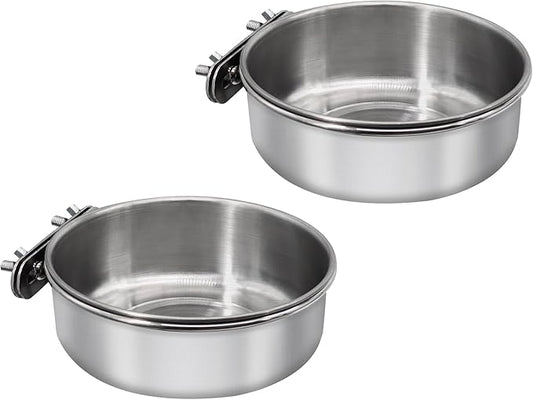 2 Pcs Medium Bird Feeding Dish Cups,Parrot Food Bowl Cage with Clamp Holder Stainless Steel,Birdcage Coop Water Feeder for Cockatiel Parakeet Macaw Finches Lovebirds Small Animals (2 Pack, M)