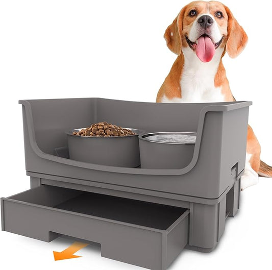 Elevated Dog Bowl Stand Set,Quiet Eating Mess Proof Raised Dog Bowls 2 Stainless Steel Pet Food Bowls,Splash Water Collection Non-Slip Medium Sized Feeding Table