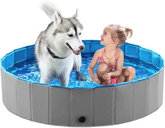 Jasonwell Foldable Dog Pet Bath Pool Collapsible Dog Pet Pool Bathing Tub Kiddie Pool Doggie Wading Pool for Puppy Small Medium Large Dogs Cats and Kids 48" Grey
