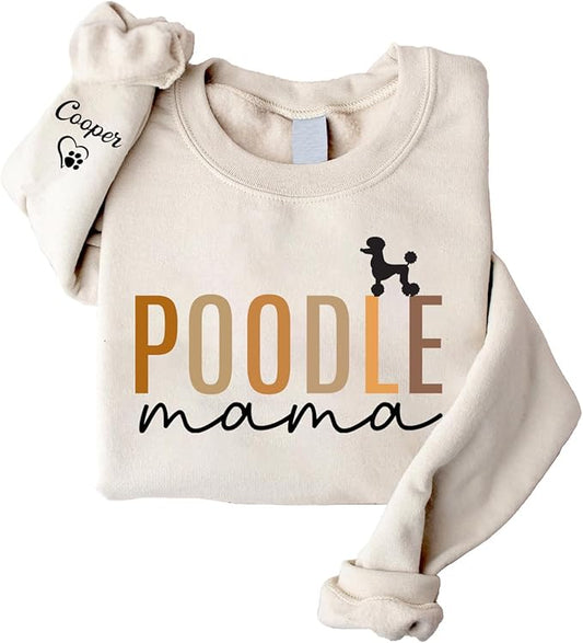 LOVELYPOD Custom Dog Mama Sweatshirt with Dogs Name on Sleeve, Fur Mom Sweater, Dogs Lover