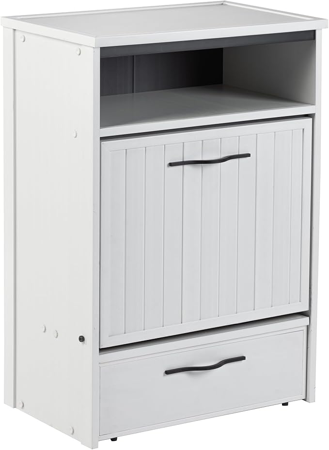 New Age Pet ECOFLEX Dog Food Pantry and Feeding Station - Antique White, Includes 2X 32oz Stainless Steel Bowls, Moisture Resistant, Easy Assembly, Holds 25 lbs of Dog Food