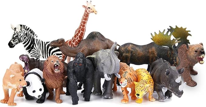 BOLZRA Safari Animals Figures Toys, Realistic Jumbo Wild Zoo Animal Figurines Plastic African Jungle Animals Playset for Kids Toddlers, 14 Piece Gift Set