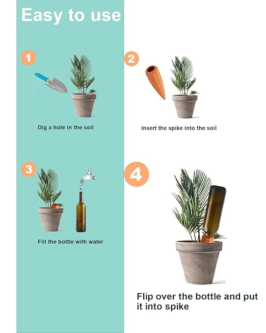 Terracotta Self Watering Spikes - 10 Pcs Potted Plant Watering Devices Vacation Self-Watering Stakes for Outdoor, Indoor Plants, Wine Bottle