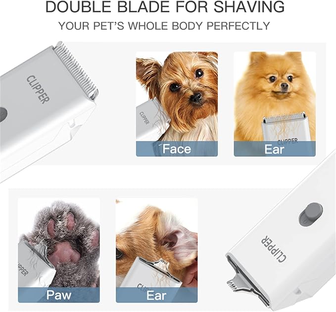 2-in-1 Professional Dog Grooming Kit - Low Noise, Waterproof, USB Rechargeable, and Safe Ceramic Blade - Gift for Dogs and Cats (White)