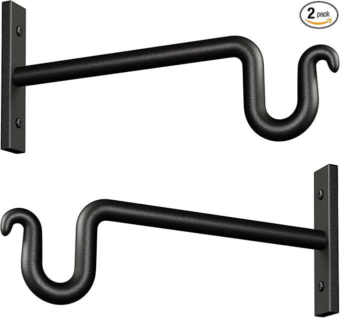 Plant Hook Plant Hanger, 2 Pack 8 Inch Plant Bracket, Metal Plant Wall Hooks for Hanging Flower Basket, Lanterns, Bird Feeder, Wind Chimes Indoor & Outdoor.