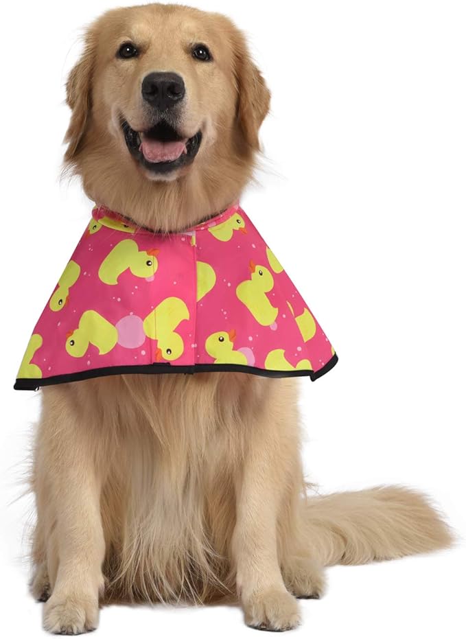 HDE Dog Raincoat Jacket Reflective Adjustable Hooded Pet Poncho Rain Coat with Leash Hole for Small to X-Large Dogs Pink Ducks - XL