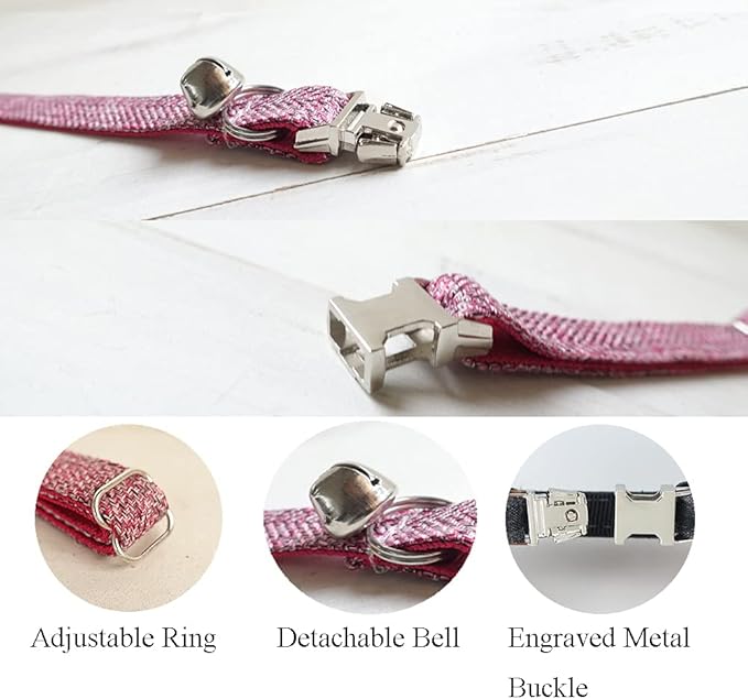 Personalized Cat Collar with Name Plate,Adjustable Tough Nylon Cat ID Collars with Bell,Customize Engraved Pet Name and Phone Number (Suit Style)