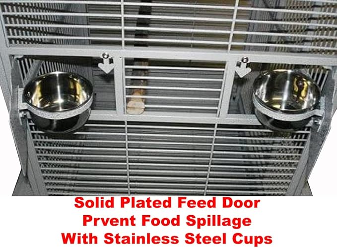 White Extra Large 28"x22"x65"H Double Ladders Open Play Top Wrought Iron Bird Parrot Parttot Finch Macaw Cockatoo Cage, Include Seed Guard and Toy Hook