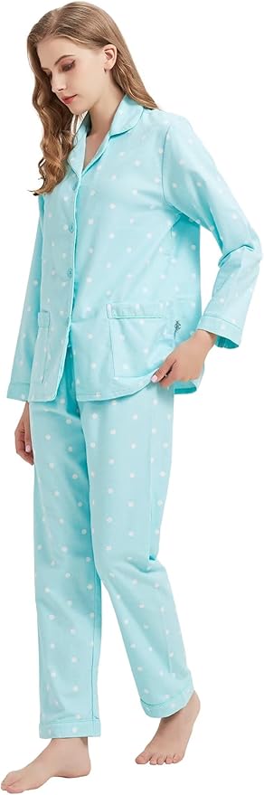 GLOBAL Flannel Pajamas for Women 2-Piece Comfy and Cozy Flannel Pj Set Cotton Loungwear