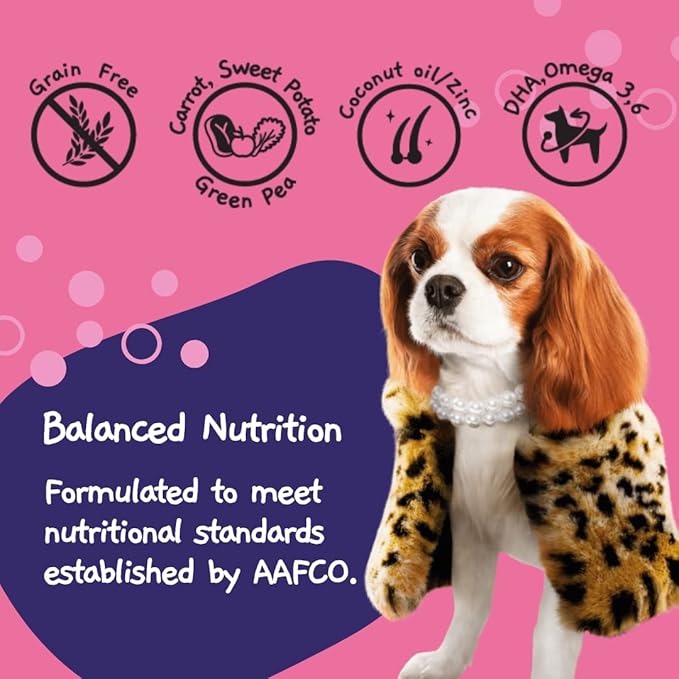 MOOCHIE Grain Free Small Dogs Wet Dog Food - Skin and Coat - Salmon, Chicken & Beef - No Artificial Flavors or Preservative - 12 x 3 oz Pouch